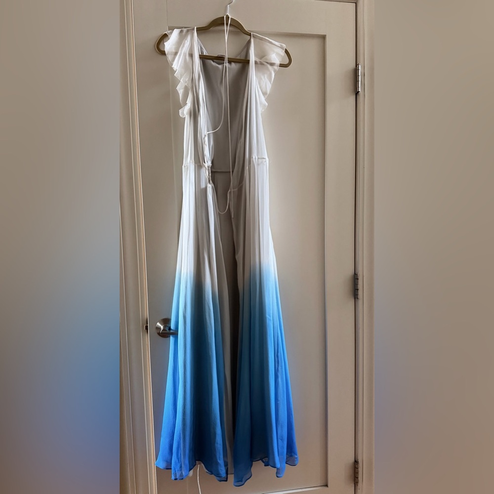 Diane von Furstenberg Silk White and Blue Ombre Maxi Wrap Dress